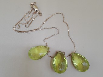 Gold Necklace with Three Large Peridots