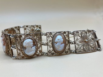 Filigree Gilded Silver Bracelet with Cameos