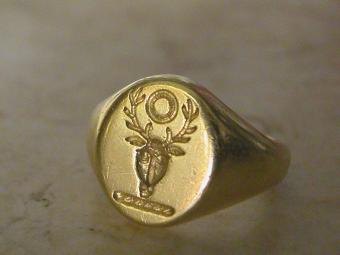 Antique Signet Ring with Deer Head Intaglio